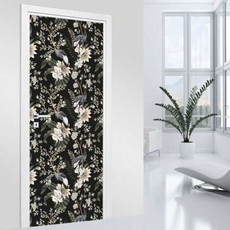 Stickers pour porte - Fleurs - 73 x 205 cm - Adhésif + Protection BRILLANTE