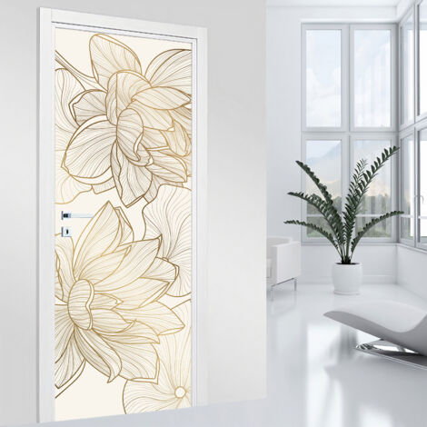 Stickers pour porte - Fleurs - 93 x 205 cm - Adhésif + Protection BRILLANTE