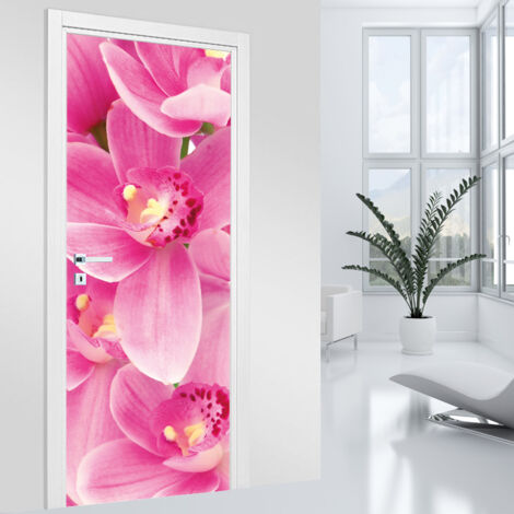 Stickers pour porte - Fleurs Roses - 63 x 205 cm - Adhésif MAT