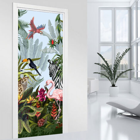Stickers pour porte - Jungle - 63 x 205 cm - Adhésif + Protection BRILLANTE
