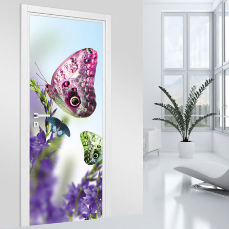 Stickers pour porte - Papillons - 63 x 205 cm - Adhésif + Protection BRILLANTE