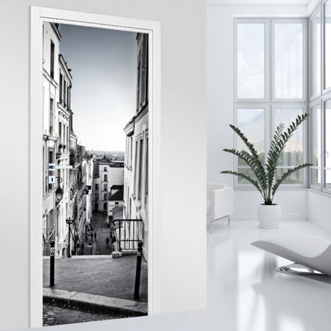 Stickers pour porte - Ruelle Trompe l'oeil - 63 x 205 cm - Adhésif MAT
