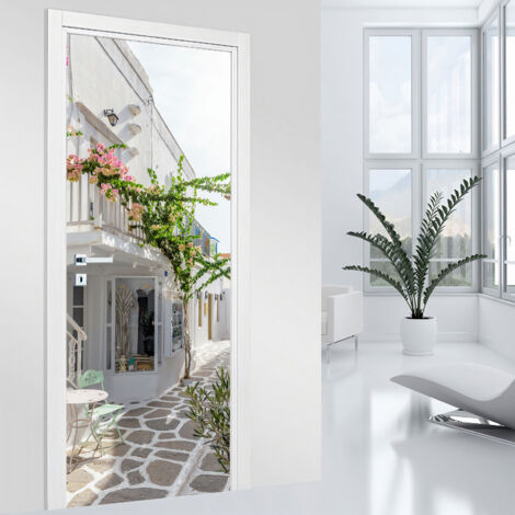 Stickers pour porte - Ruelle Trompe l'oeil - 63 x 205 cm - Adhésif MAT