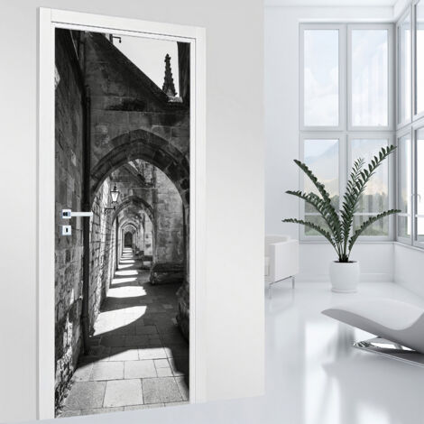 Stickers pour porte - Ruelle Trompe l'oeil - 73 x 205 cm - Adhésif MAT