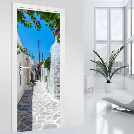 Stickers pour porte - Ruelle Trompe l'oeil - 73 x 205 cm - Adhésif + Protection BRILLANTE