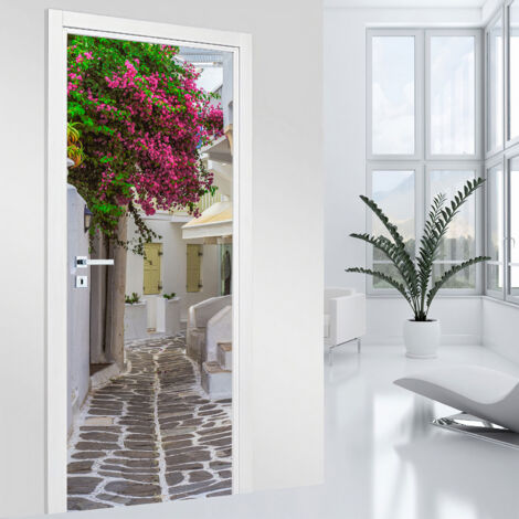 Stickers pour porte - Ruelle Trompe l'oeil - 93 x 205 cm - Adhésif + Protection BRILLANTE