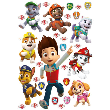 Stickers repositionnables Pat'Patrouille – Modèle Ryder et amis – Dimensions 42,5 CM x 65 CM – PVC auto-collant repositionnable – Ag Art