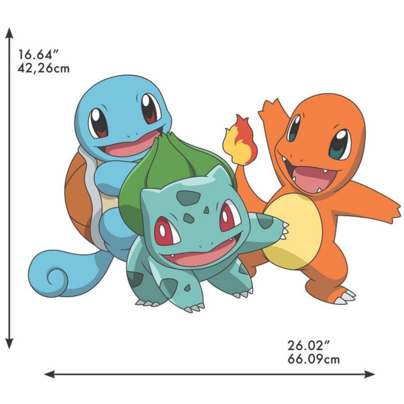 Roommates - Stickers repositionnables - Pokémon - Carapuce, Dracaufeu, Bulbizarre