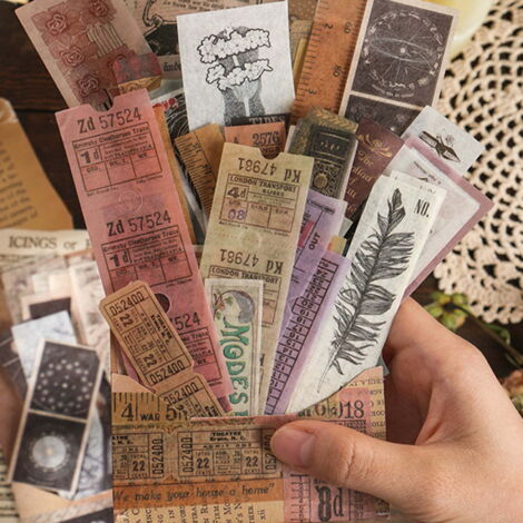 Stickers Scrapbooking Vintage Bibliothèque, Lot de 40 Autocollants Washi pour Journal, DIY et Carnet