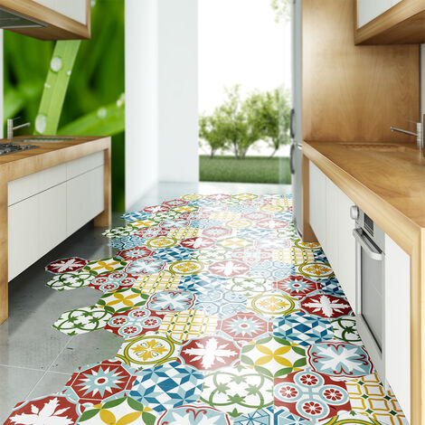 Stickers Sol Anti-dérapant avec Protection - CARRELAGES HEXAGONES SOL ENRICIA - 40x90cm-10stickershexagones20x18cm