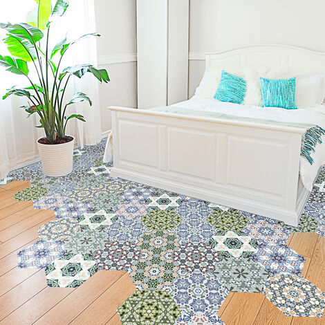 Stickers Sol Anti-dérapant avec Protection - CARRELAGES HEXAGONES SOL JULIA - 40x90cm-10stickershexagones20x18cm