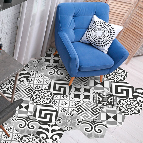 Stickers Sol Anti-dérapant avec Protection - CARRELAGES HEXAGONES SOL MELANIA - 40x90cm-10stickershexagones20x18cm