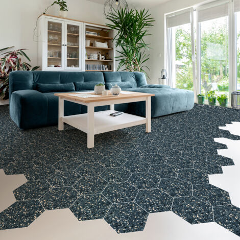 Stickers Sol Anti-dérapant avec Protection - TERRAZZO HEXAGONES FRANCESCO - 60x135cm-10stickershexagones30x26cm