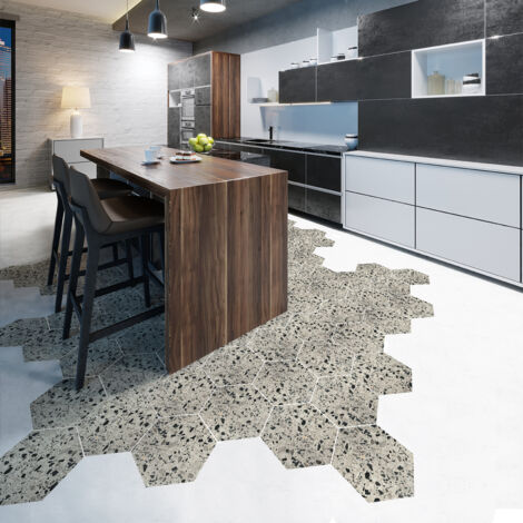 Stickers Sol Anti-dérapant avec Protection - TERRAZZO HEXAGONES PALIZZOLO - 60x135cm-10stickershexagones30x26cm