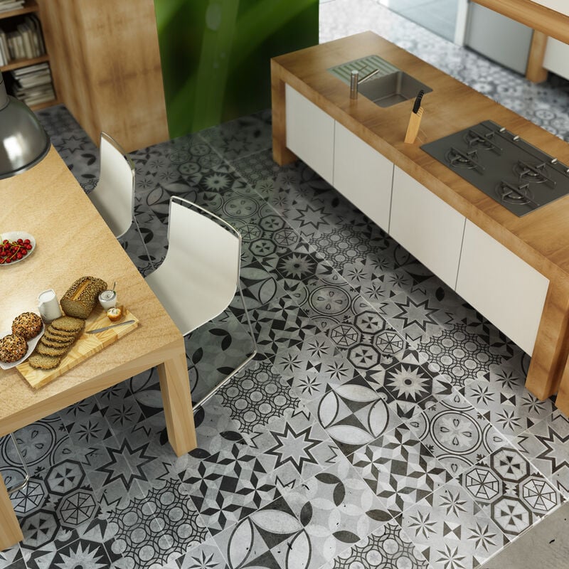 Stickers Sol Anti-dérapant avec Protection - CARREAUX DE CIMENT SOL MARZIO - 1 sticker de 60x100cm