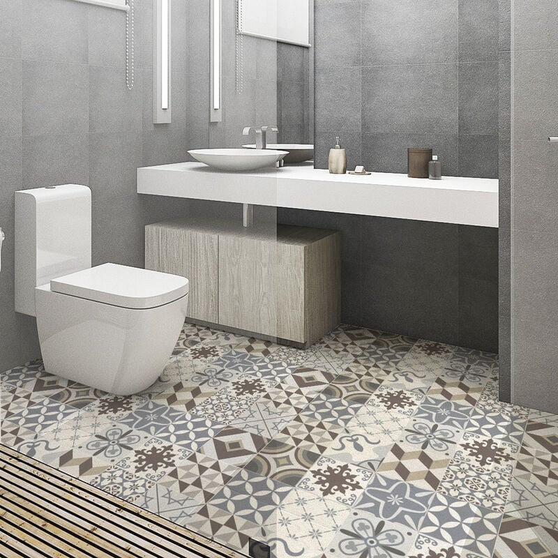 Stickers Sol Anti-dérapant avec Protection - carreaux de ciment sol tolomeo - 1 sticker de 60x100cm