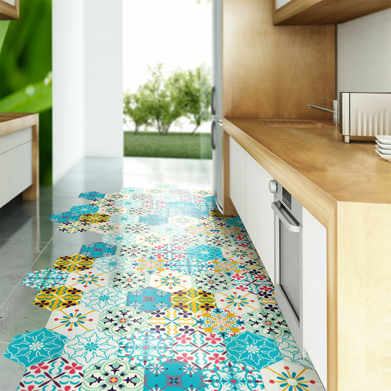 Stickers Sol Anti-dérapant avec Protection - CARRELAGES HEXAGONES SOL AGUEDA - 40x90cm-10stickershexagones20x18cm