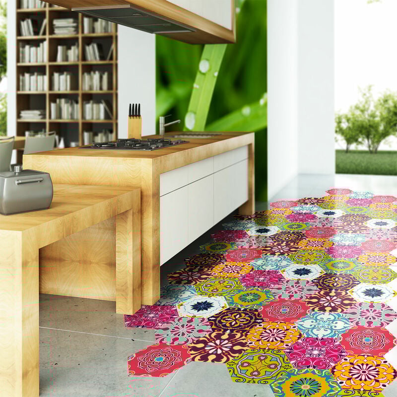 Stickers Sol Anti-dérapant avec Protection - carrelages hexagones sol dafne - 40x90cm-10stickershexagones20x18cm