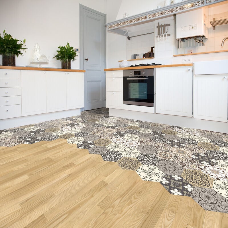 Stickers Sol Anti-dérapant avec Protection - carrelages hexagones sol luiza - 60x135cm-10stickershexagones30x26cm