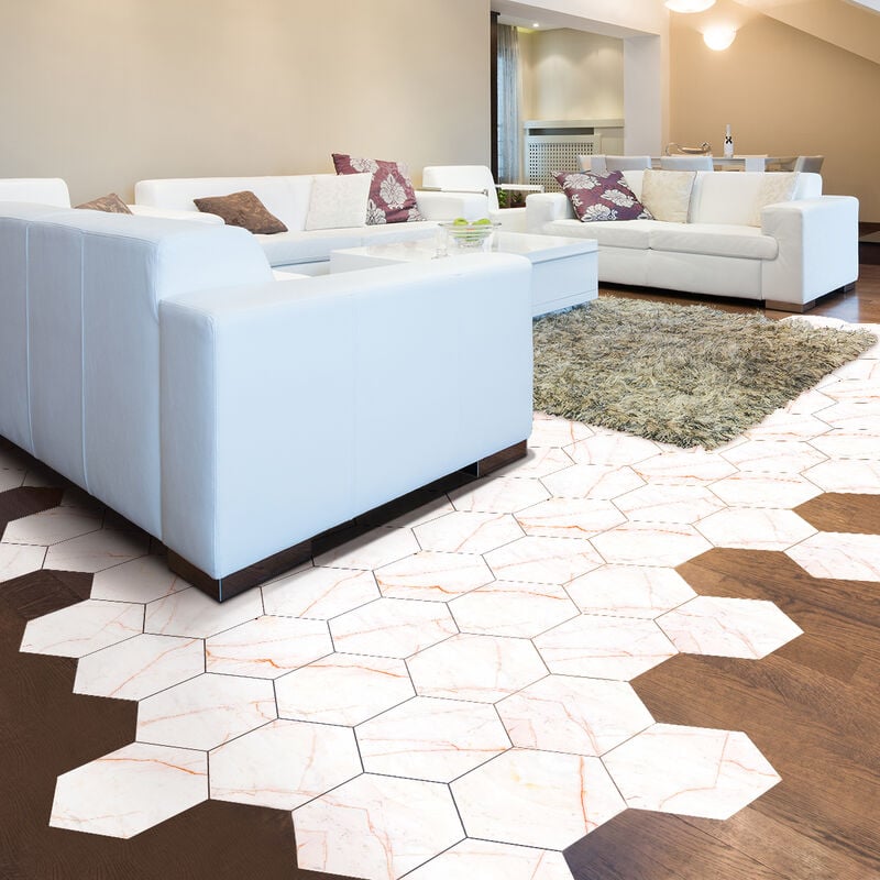 Stickers Sol Anti-dérapant avec Protection - marbre hexagones sol lisboa - 60x135cm-10stickershexagones30x26cm