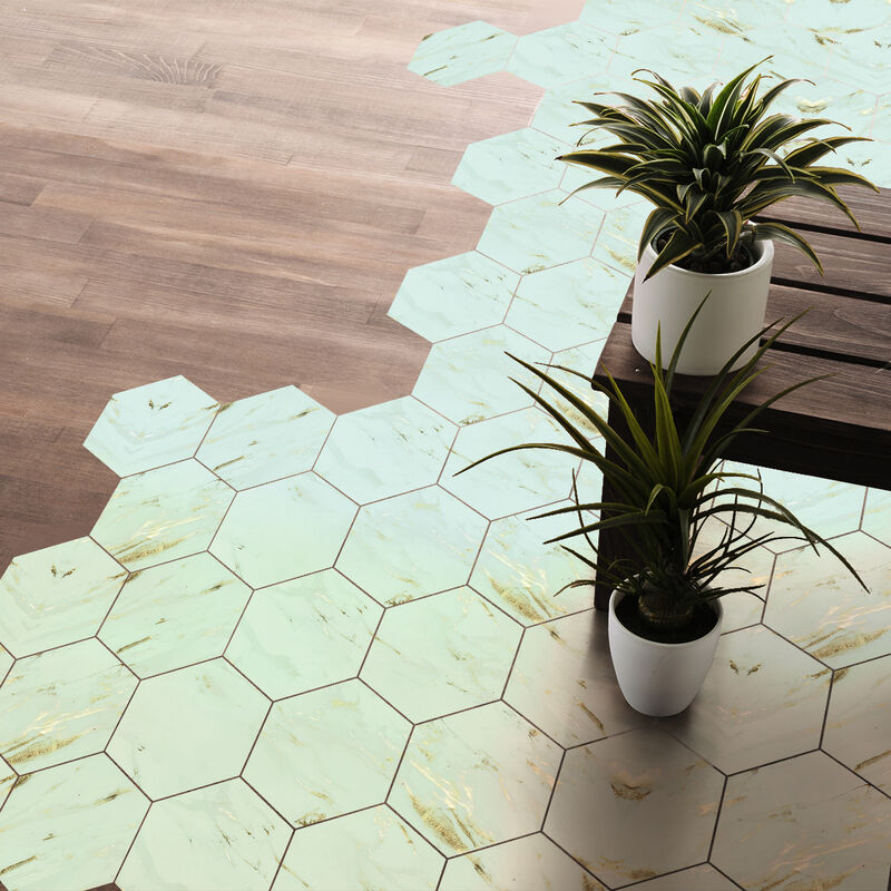 Stickers Sol Anti-dérapant avec Protection - marbre hexagones sol marseille - 40x90cm-10stickershexagones20x18cm