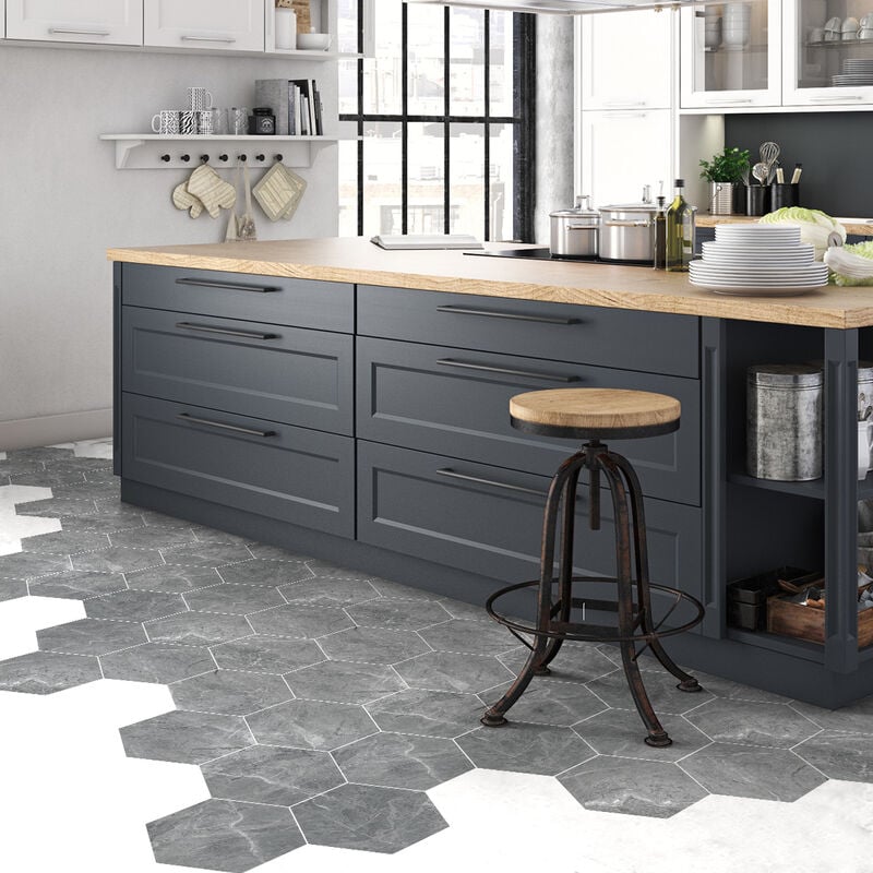 Stickers Sol Anti-dérapant avec Protection - MARBRE HEXAGONES SOL NAZARÉ - 40x90cm-10stickershexagones20x18cm