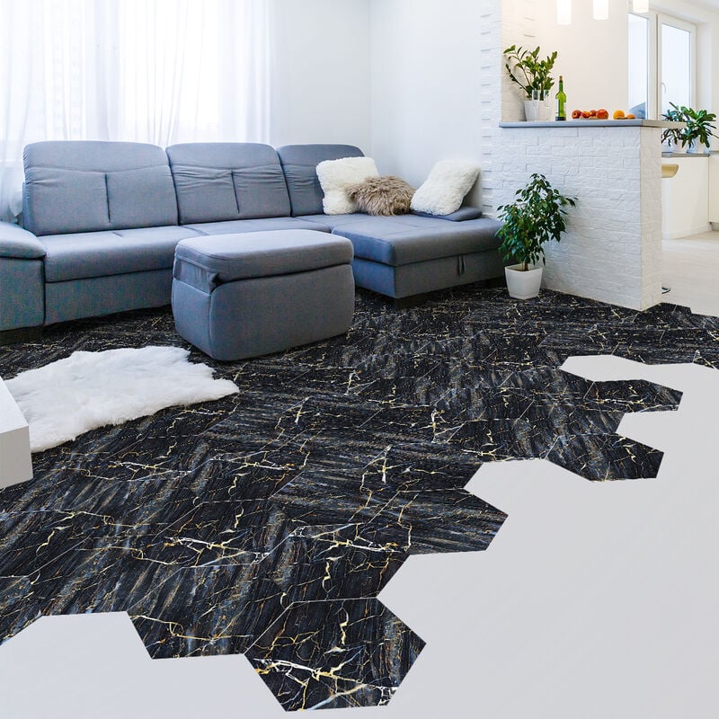 Stickers Sol Anti-dérapant avec Protection - marbre hexagones sol palermo - 40x90cm-10stickershexagones20x18cm