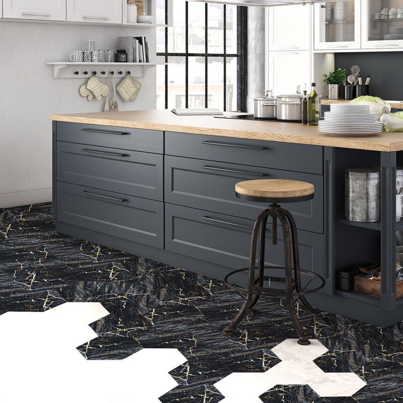 Stickers Sol Anti-dérapant avec Protection - marbre hexagones sol santorini - 40x90cm-10stickershexagones20x18cm