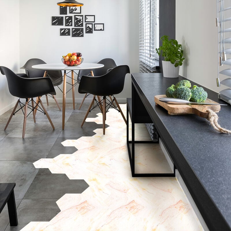 Stickers Sol Anti-dérapant avec Protection - tomettes marbre sol sevilla - 40x90cm-10stickershexagones20x18cm