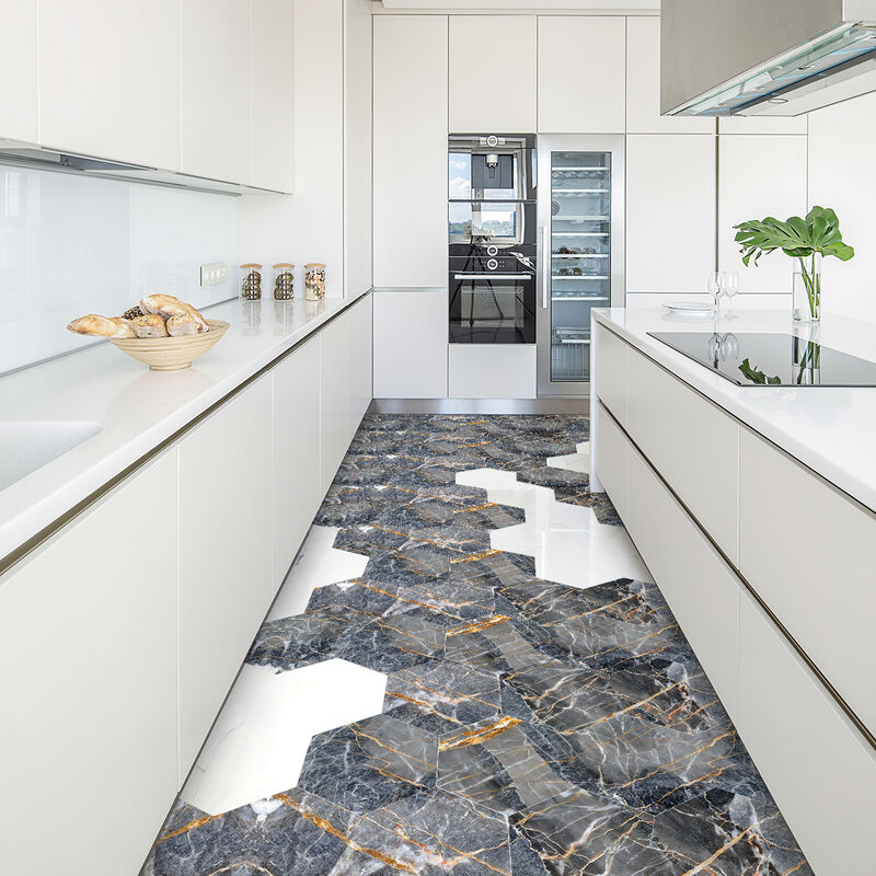 Stickers Sol Anti-dérapant avec Protection - tomettes marbre sol torino - 60x135cm-10stickershexagones30x26cm