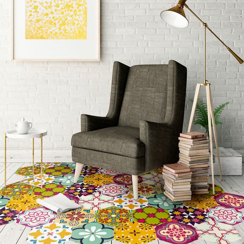 Stickers Sol Anti-dérapant avec Protection - tomettes sol adamaris - 60x135cm-10stickershexagones30x26cm