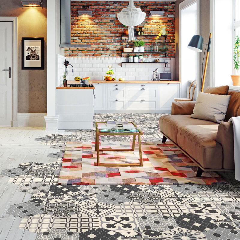 Stickers Sol Anti-dérapant avec Protection - tomettes sol alejandro - 60x135cm-10stickershexagones30x26cm