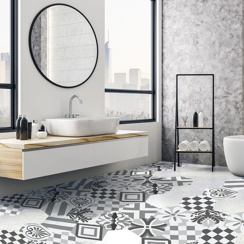 Stickers Sol Anti-dérapant avec Protection - tomettes sol armandina - 60x135cm-10stickershexagones30x26cm