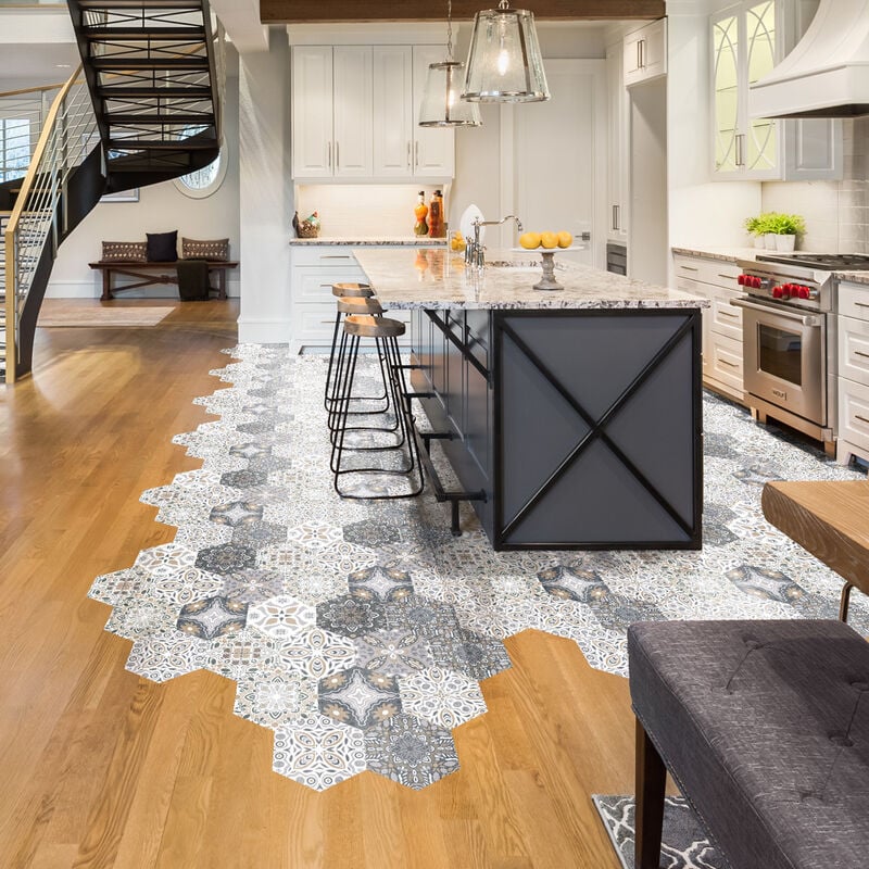 Stickers Sol Anti-dérapant avec Protection - tomettes sol emilana - 60x135cm-10stickershexagones30x26cm