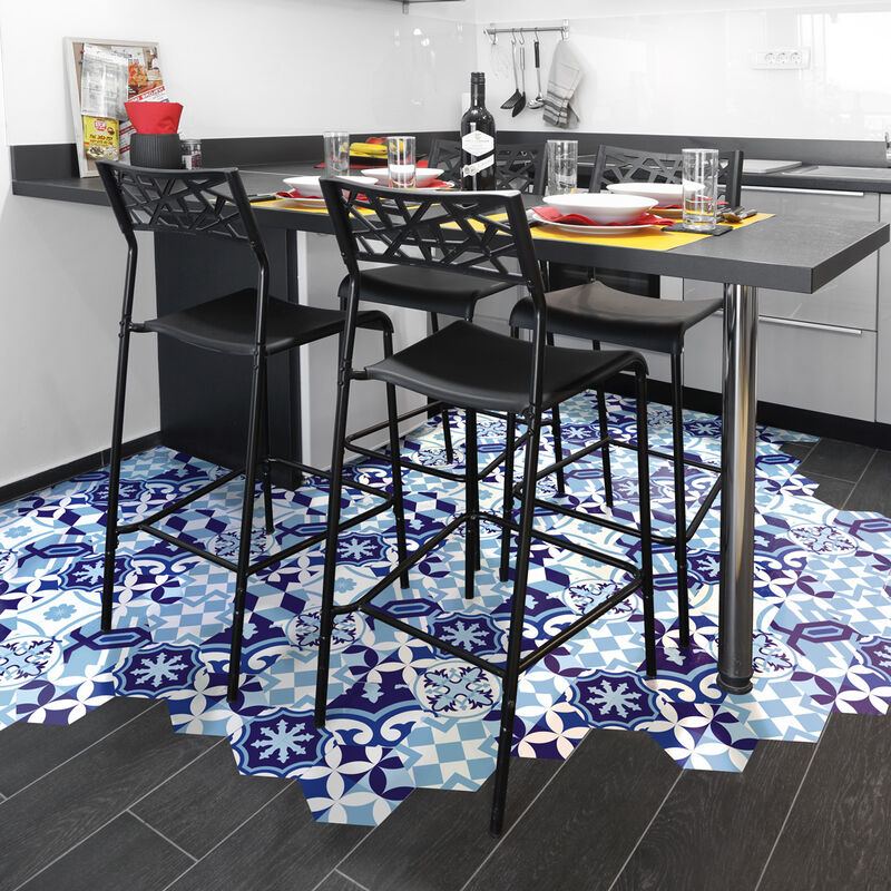 Stickers Sol Anti-dérapant avec Protection - tomettes sol emiliana - 40x90cm-10stickershexagones20x18cm