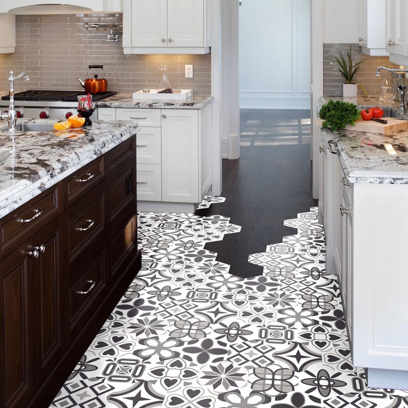 Stickers Sol Anti-dérapant avec Protection - tomettes sol fleuria - 40x90cm-10stickershexagones20x18cm