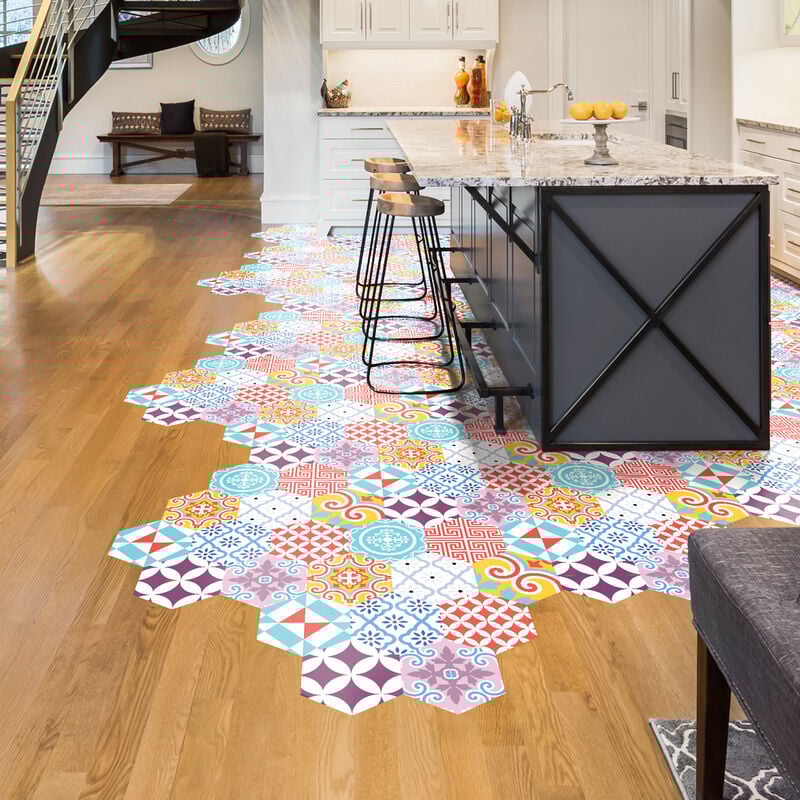 Stickers Sol Anti-dérapant avec Protection - tomettes sol guiliena - 40x90cm-10stickershexagones20x18cm