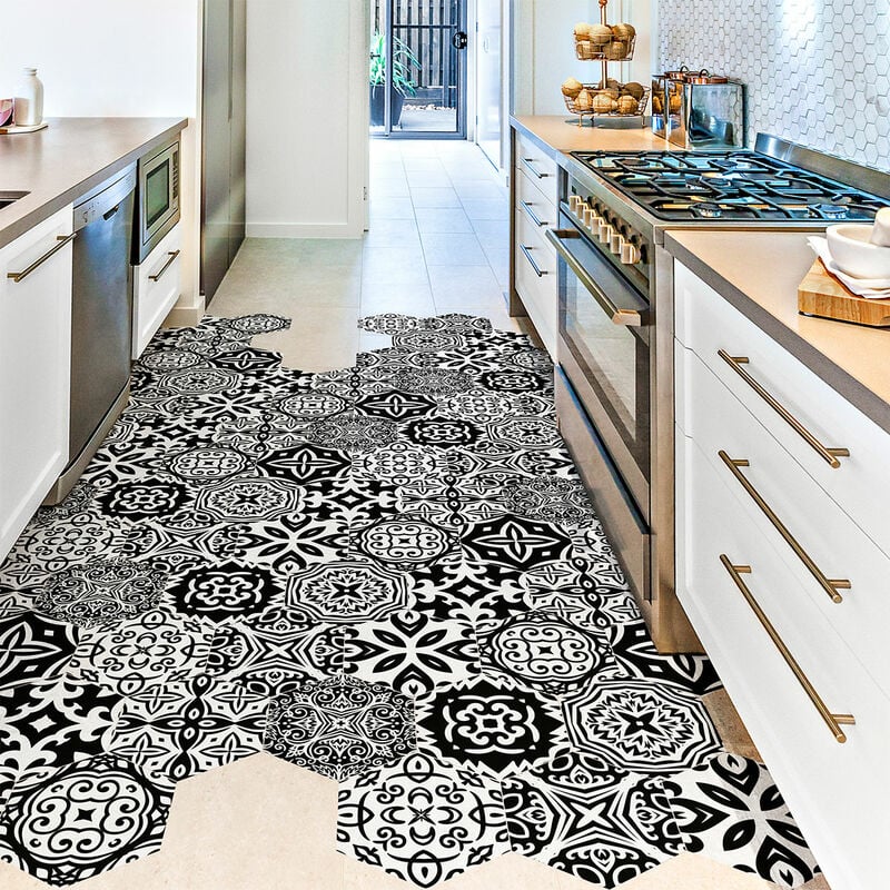 Stickers Sol Anti-dérapant avec Protection - tomettes sol liana - 40x90cm-10stickershexagones20x18cm