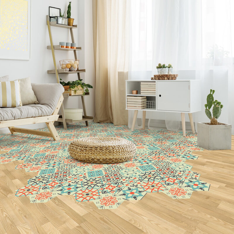 Stickers Sol Anti-dérapant avec Protection - tomettes sol lieva - 40x90cm-10stickershexagones20x18cm