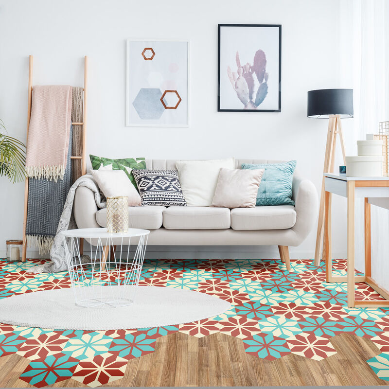 Stickers Sol Anti-dérapant avec Protection - tomettes sol lili maria - 40x90cm-10stickershexagones20x18cm