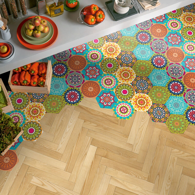 Stickers Sol Anti-dérapant avec Protection - tomettes sol lisandro - 40x90cm-10stickershexagones20x18cm