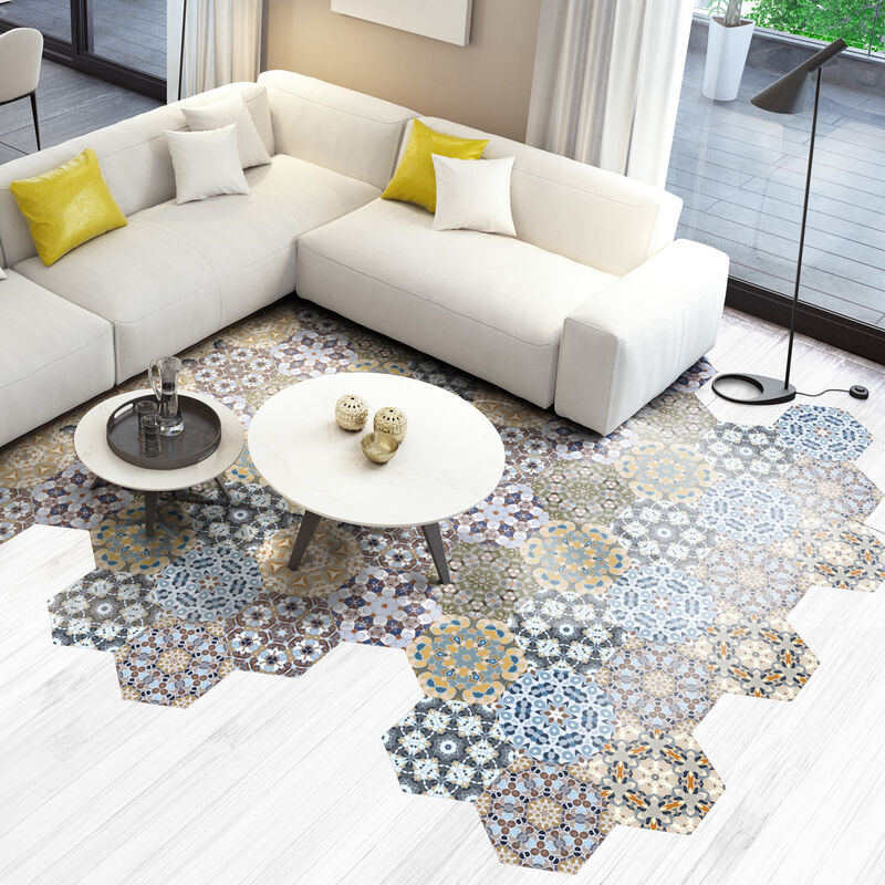 Stickers Sol Anti-dérapant avec Protection - tomettes sol lolita - 40x90cm-10stickershexagones20x18cm