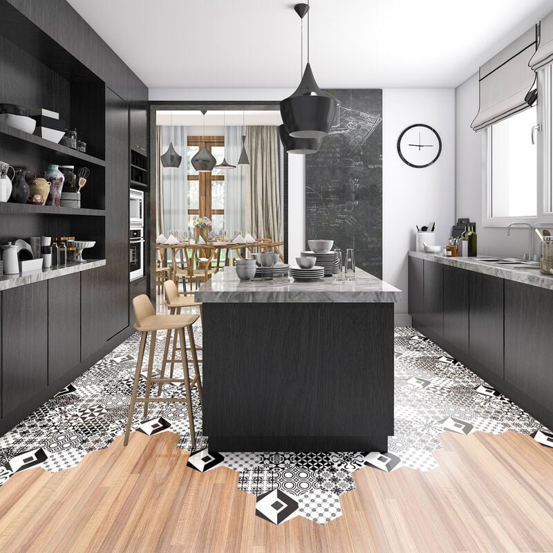 Stickers Sol Anti-dérapant avec Protection - tomettes sol mariala - 60x135cm-10stickershexagones30x26cm