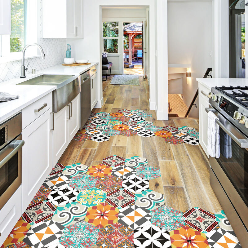 Stickers Sol Anti-dérapant avec Protection - tomettes sol pénélope - 40x90cm-10stickershexagones20x18cm