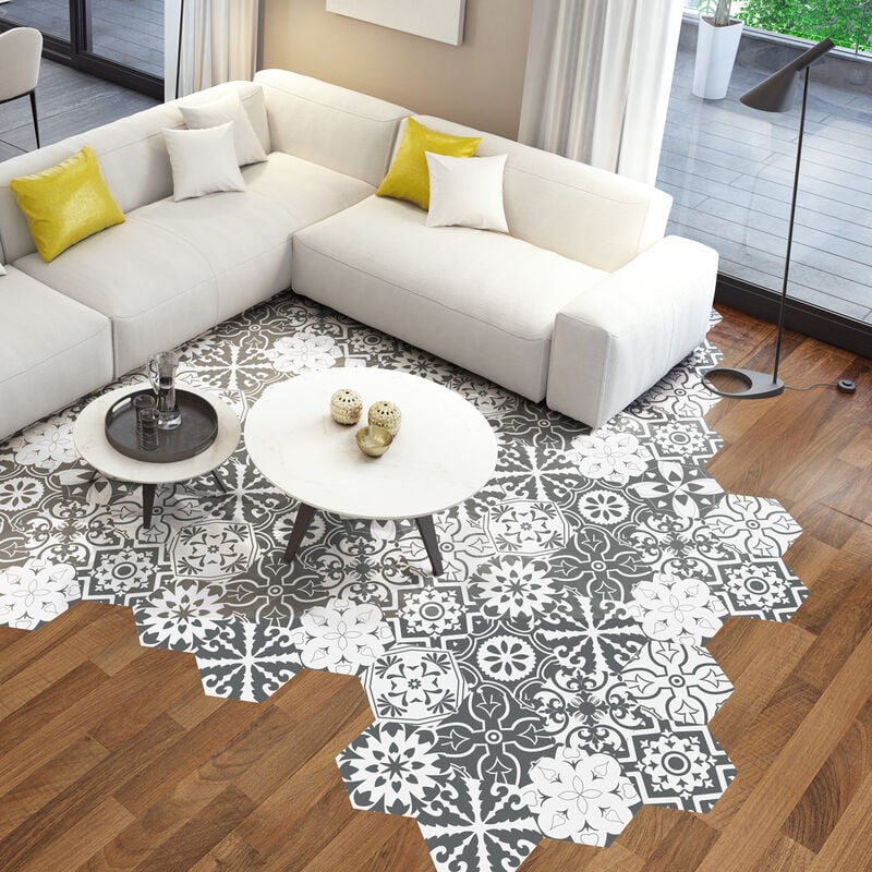 Stickers Sol Anti-dérapant avec Protection - tomettes sol rosito - 40x90cm-10stickershexagones20x18cm