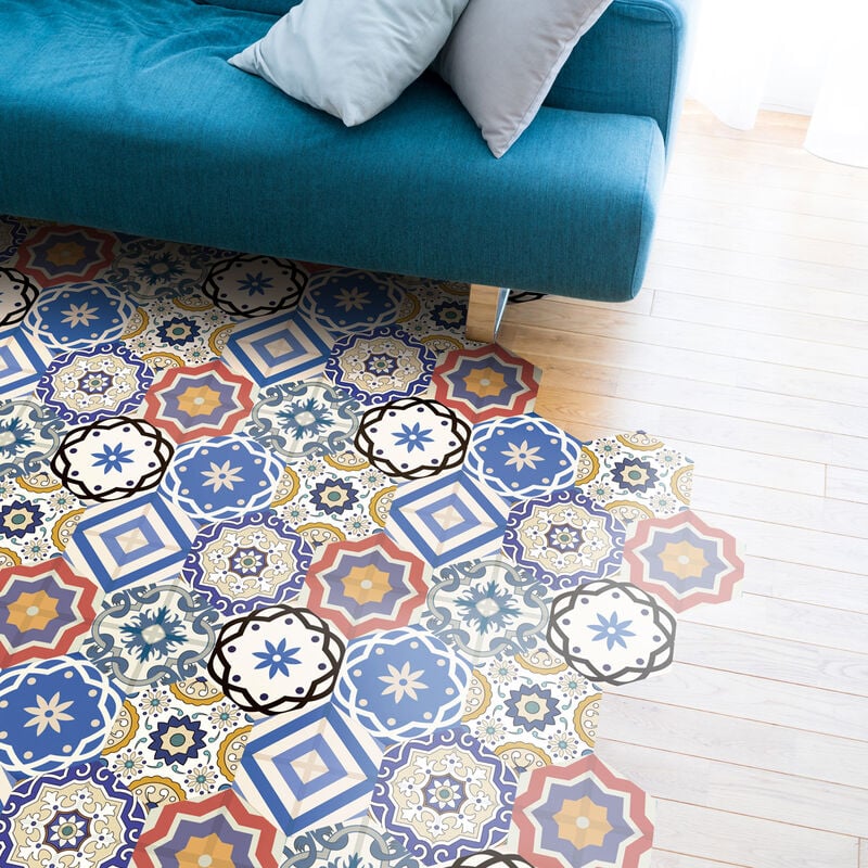 Stickers Sol Anti-dérapant avec Protection - tomettes sol salvatore - 40x90cm-10stickershexagones20x18cm