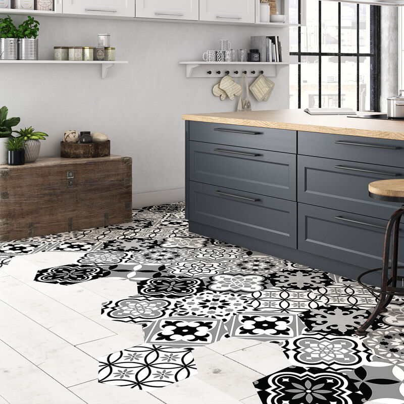 Stickers Sol Anti-dérapant avec Protection - tomettes sol saranzio - 40x90cm-10stickershexagones20x18cm