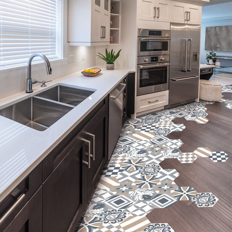 Stickers Sol Anti-dérapant avec Protection - tomettes sol suziana - 60x135cm-10stickershexagones30x26cm