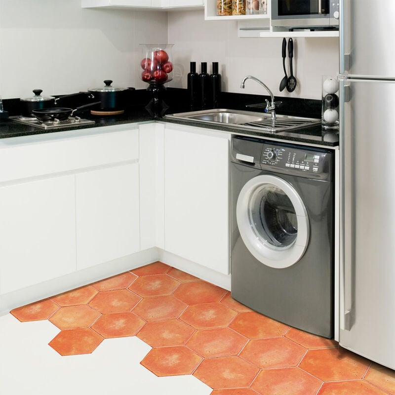 Stickers Sol Anti-dérapant avec Protection - tomettes terre cuite sol provençal - 60x135cm-10stickershexagones30x26cm