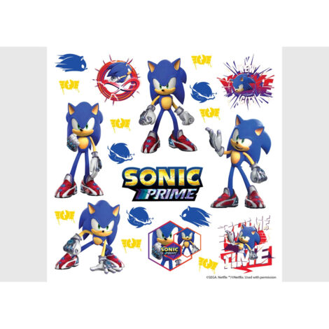 Stickers Sonic Prime 6 Sonic et 12 motifs - 30x30 cm